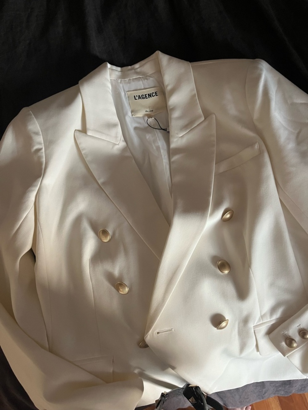 L'AGENCE White Double-Breasted Blazer with Gold Buttons - Picture 2 of 5